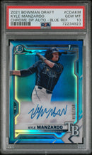 2021 Bowman Draft Chrome Autograph Blue Refractor Kyle Manzardo